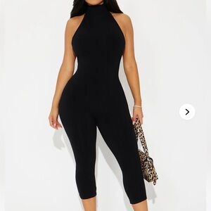 Fashion Nova Black Halter Jumpsuit Capris